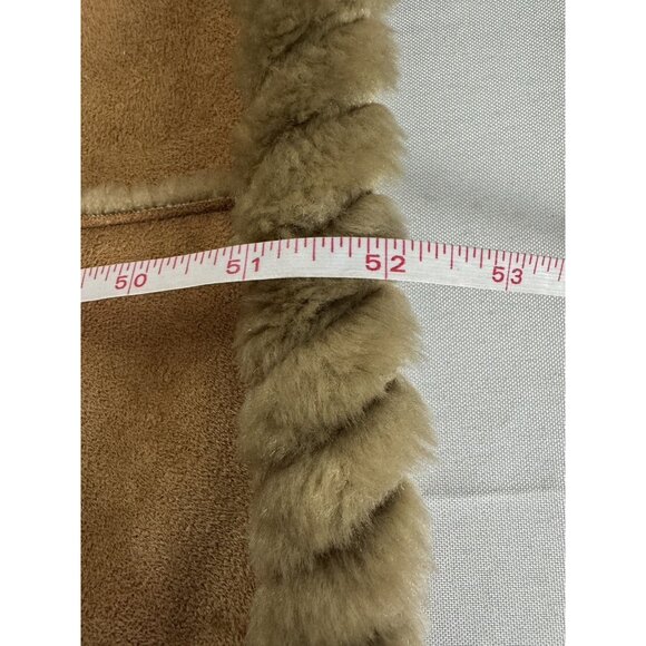 Womens XL Penny Lane Tan Faux Suede Maxi Hooded Full Length Faux Fur Trim Coat - Picture 14 of 15